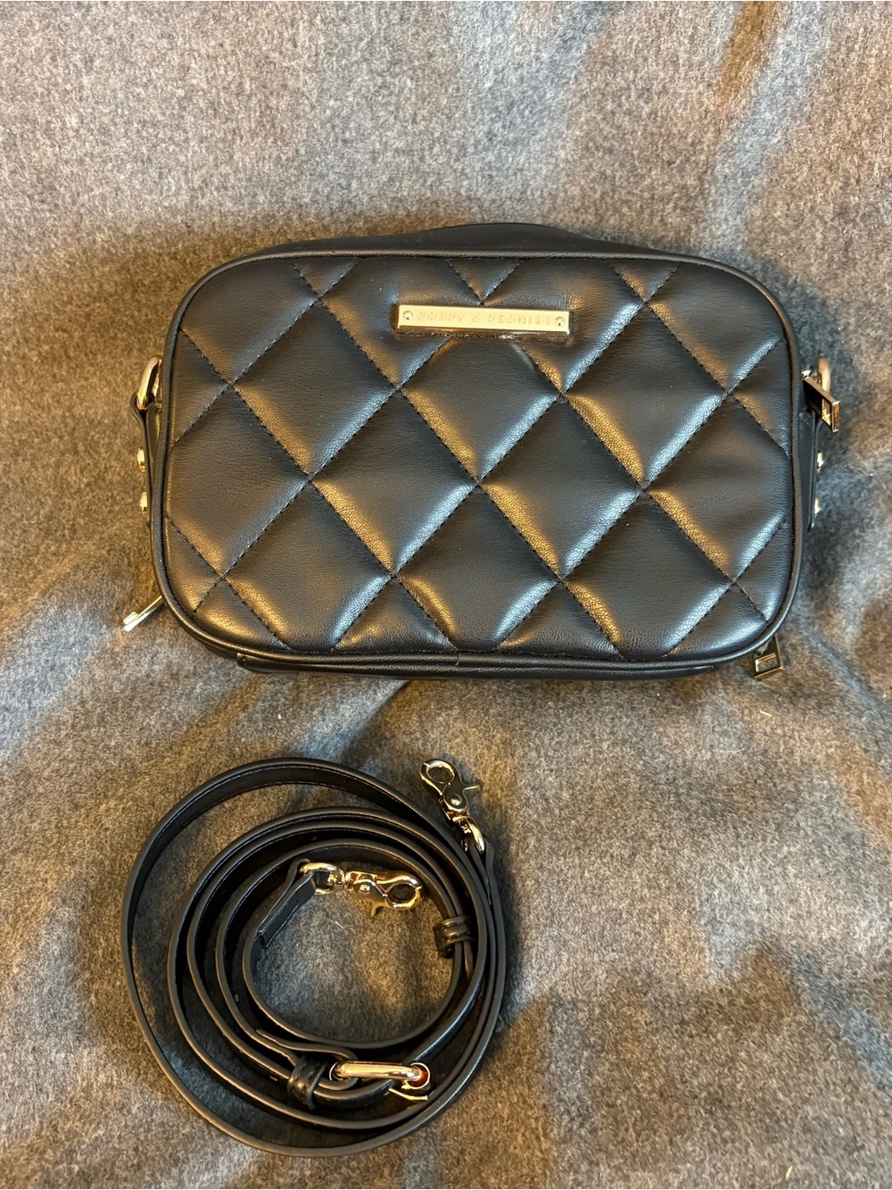 NWOT Poppy & Peonies Quilted 24/7 Black Crossbody Bag with Gold Accents